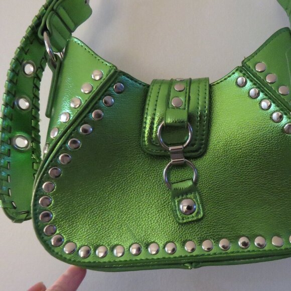 URBAN OUTFITTERS Devon Studded Mini Shoulder Bag in Metallic Green Y2K Glam NWT - Picture 5 of 15